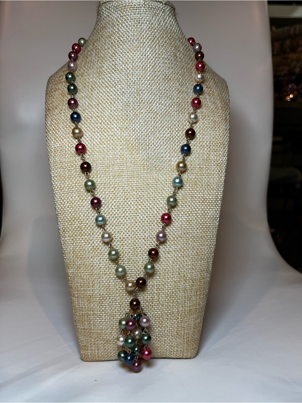 Vintage Tammey Jewels stamped cluster faux multicolor pearl boho necklace